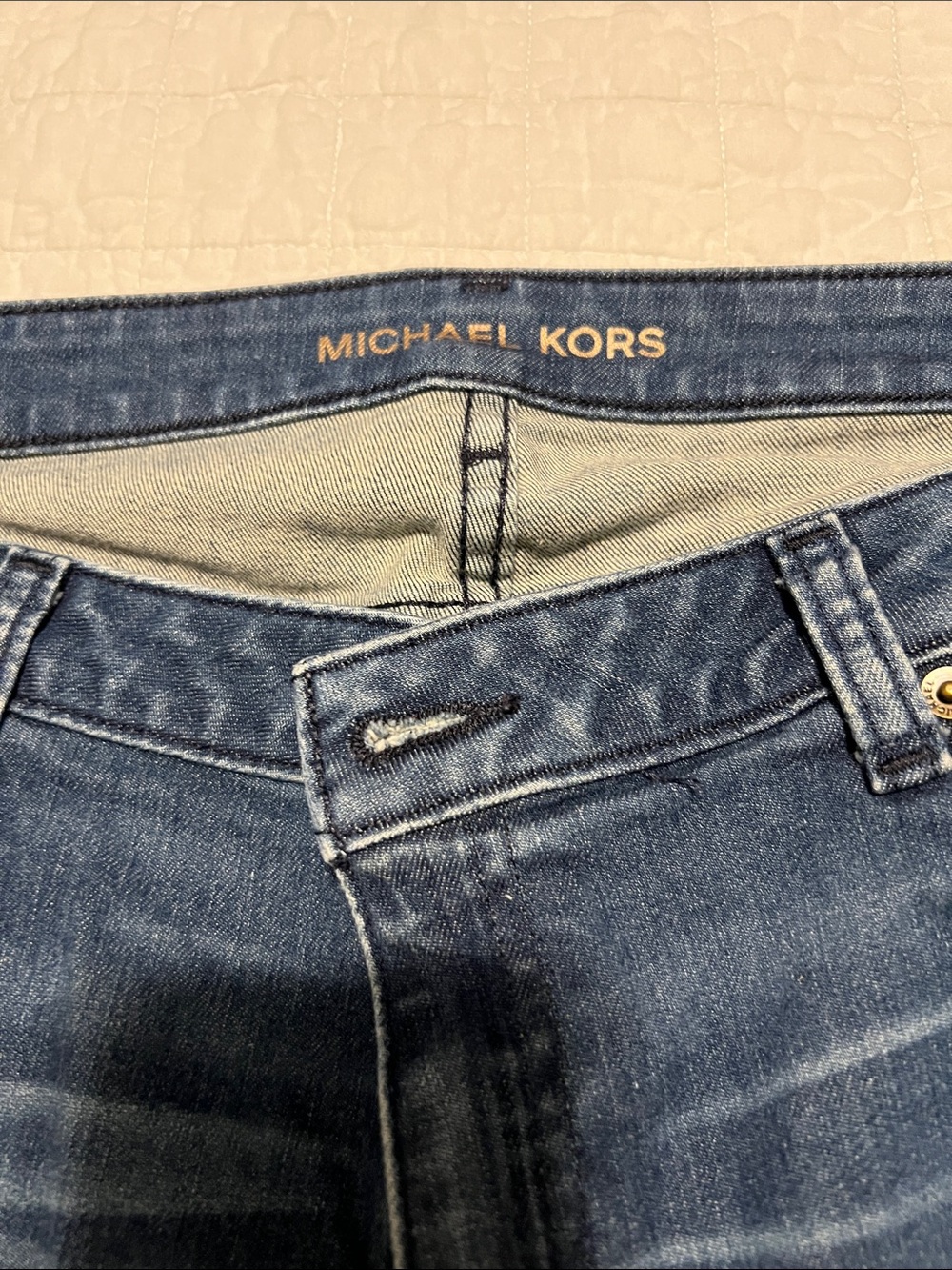 Michael Kors Dark Blue Denim Skinny Jeans with Gold Logo Stitching